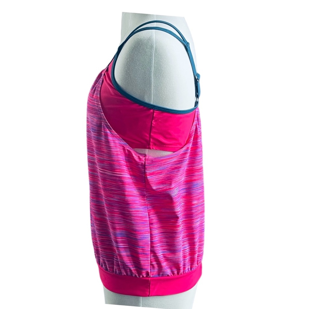 Free Country Striped Tankini Swimsuit Top in Hot Pink and Slate Large )12/14). - Picture 7 of 16